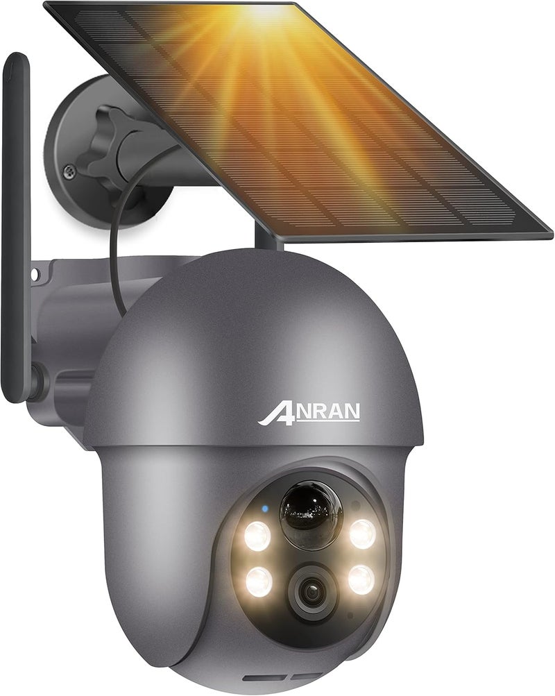 ANRAN 5MP Security Cameras Wireless Outdoor, Solar Camera Wireless with 360° View for Home Surveillance, WiFi Camera with Spotlights, PIR Detection, Color Night Vision, Siren Alarm, Q1 Max Grey - Image 1